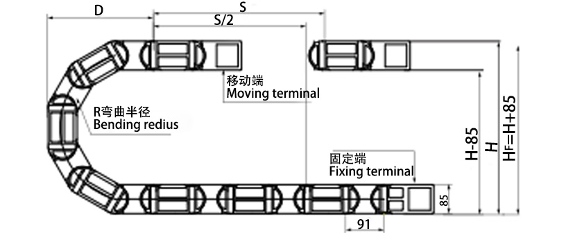 65系列強力型拖鏈主要技術(shù)參數(shù)圖