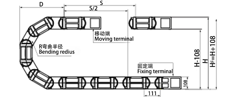 80系列強(qiáng)力型拖鏈主要參數(shù)圖